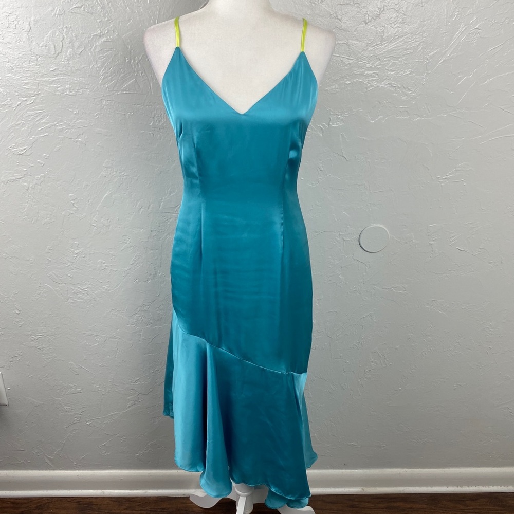 NWOT White House Black Market teal Mykonos Blue Maxi slip cocktail Dress size 2